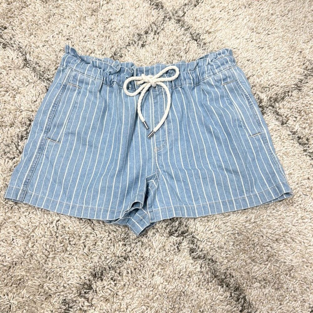 Loft Women’s High Rise Drawstring Striped Denim Shorts Size Large - Picture 3 of 7